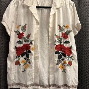 Abercrombie & Fitch Cream Linen Short Sleeve Button Down Shirt